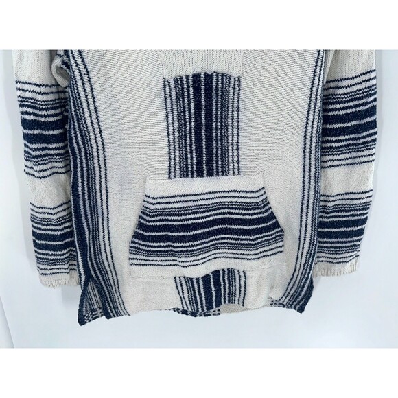 Women's Aritzia TNA Blue Cream V-neck Hooded Poncho BOHO Tunic Sweater Size S - Picture 3 of 8